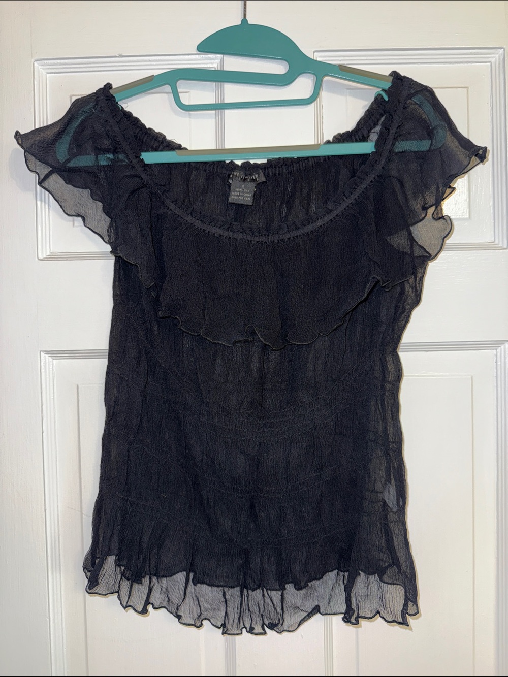 The Limited Black Ruffle Sheer Off-Shoulder Camisole